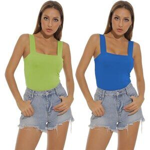 NEW Amilia 2-Pack Basic Solid Sleeveless Crop Tank Tops Green, Blue Women's L
